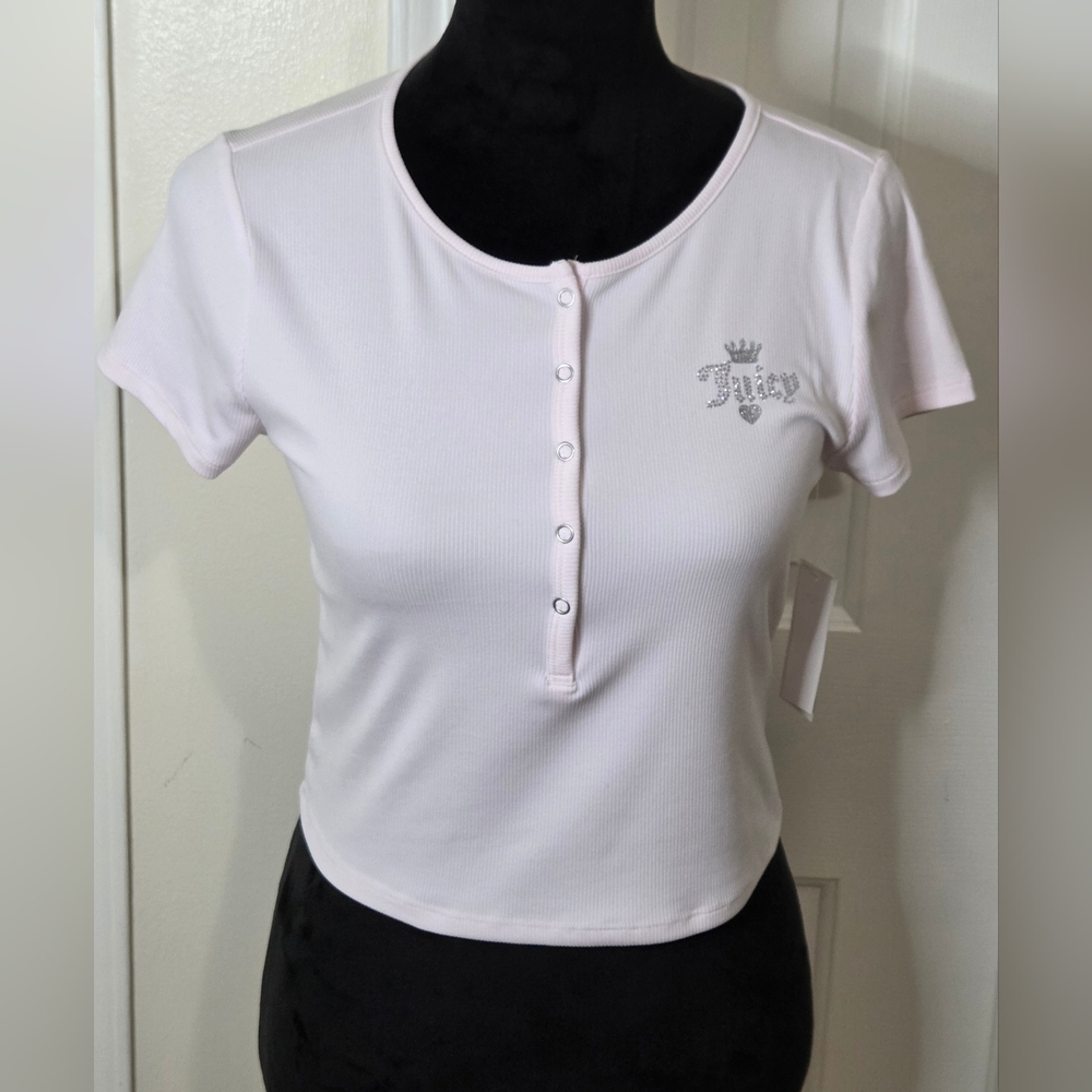 * Juicy Couture Aeropostale Jr Seamless Henley Short Sleeves Shirt Top Lt Pink - Picture 2 of 10